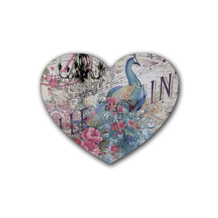 French Vintage Chandelier Blue Peacock Floral Paris Decor Drink Coasters (Heart)