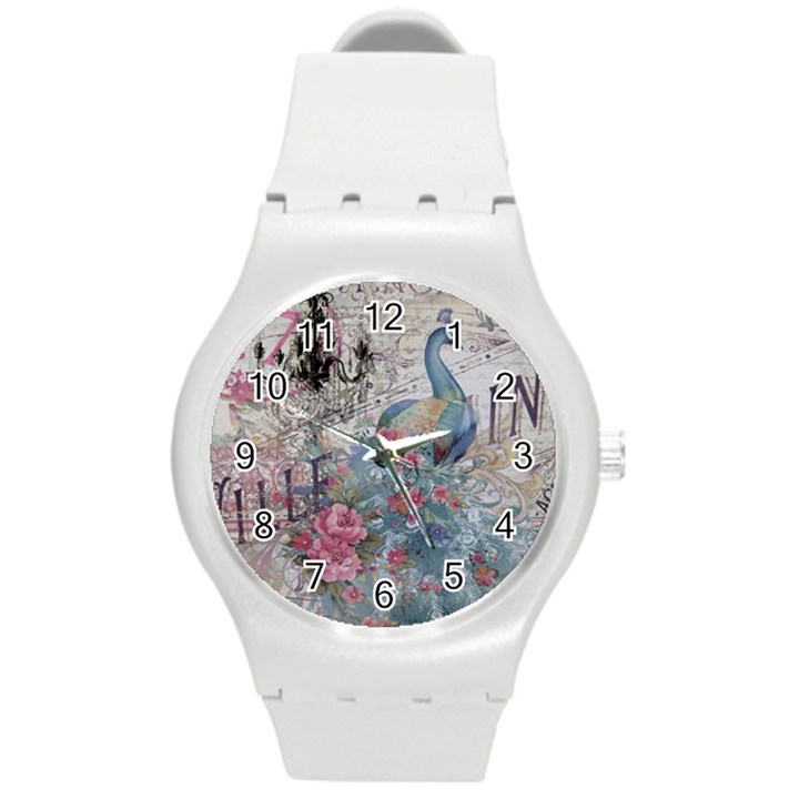 French Vintage Chandelier Blue Peacock Floral Paris Decor Plastic Sport Watch (Medium)