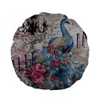 French Vintage Chandelier Blue Peacock Floral Paris Decor 15  Premium Round Cushion  Front