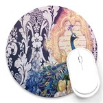 Damask French Scripts  Purple Peacock Floral Paris Decor 8  Mouse Pad (Round) Front