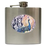 Damask French Scripts  Purple Peacock Floral Paris Decor Hip Flask Front