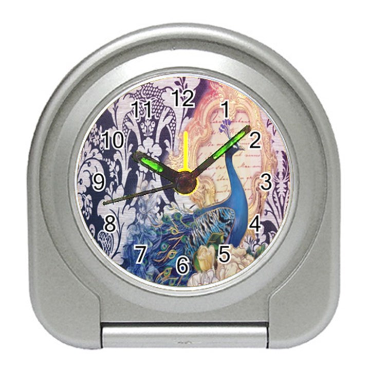 Damask French Scripts  Purple Peacock Floral Paris Decor Desk Alarm Clock