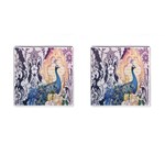 Damask French Scripts  Purple Peacock Floral Paris Decor Cufflinks (Square) Front(Pair)