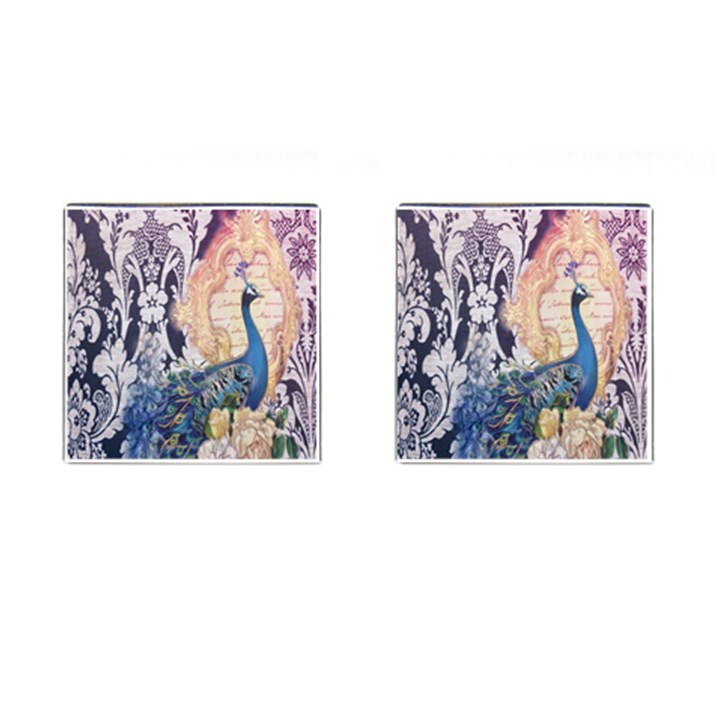 Damask French Scripts  Purple Peacock Floral Paris Decor Cufflinks (Square)