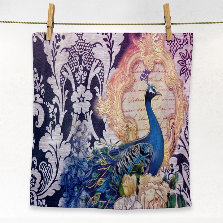 Damask French Scripts  Purple Peacock Floral Paris Decor Face Towel