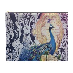 Damask French Scripts  Purple Peacock Floral Paris Decor Cosmetic Bag (xl) by chicelegantboutique