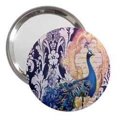 Damask French Scripts  Purple Peacock Floral Paris Decor 3  Handbag Mirror by chicelegantboutique