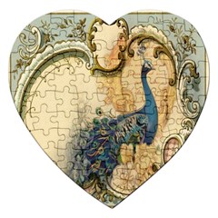 Victorian Swirls Peacock Floral Paris Decor Jigsaw Puzzle (heart) by chicelegantboutique