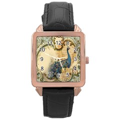 Victorian Swirls Peacock Floral Paris Decor Rose Gold Leather Watch  by chicelegantboutique