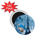 Girly Blue Bird Vintage Damask Floral Paris Eiffel Tower 1.75  Button Magnet (100 pack) Front