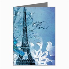 Girly Blue Bird Vintage Damask Floral Paris Eiffel Tower Greeting Card by chicelegantboutique