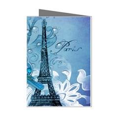 Girly Blue Bird Vintage Damask Floral Paris Eiffel Tower Mini Greeting Card (8 Pack)