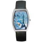 Girly Blue Bird Vintage Damask Floral Paris Eiffel Tower Tonneau Leather Watch Front