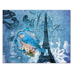 Girly Blue Bird Vintage Damask Floral Paris Eiffel Tower Jigsaw Puzzle (rectangle) by chicelegantboutique