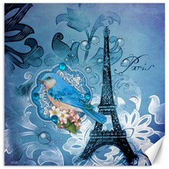 Girly Blue Bird Vintage Damask Floral Paris Eiffel Tower Canvas 12  X 12  (unframed) by chicelegantboutique