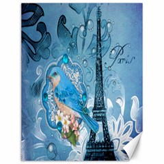 Girly Blue Bird Vintage Damask Floral Paris Eiffel Tower Canvas 12  X 16  (unframed) by chicelegantboutique