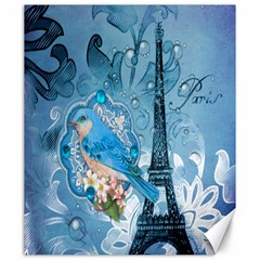 Girly Blue Bird Vintage Damask Floral Paris Eiffel Tower Canvas 20  X 24  (unframed) by chicelegantboutique