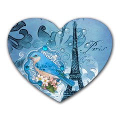 Girly Blue Bird Vintage Damask Floral Paris Eiffel Tower Mouse Pad (heart) by chicelegantboutique