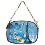 Girly Blue Bird Vintage Damask Floral Paris Eiffel Tower Chain Purse (Two Sided)  Back