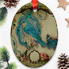 Victorian Girly Blue Bird Vintage Damask Floral Paris Eiffel Tower Oval Ornament by chicelegantboutique