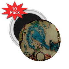 Victorian Girly Blue Bird Vintage Damask Floral Paris Eiffel Tower 2 25  Button Magnet (10 Pack) by chicelegantboutique