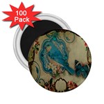 Victorian Girly Blue Bird Vintage Damask Floral Paris Eiffel Tower 2.25  Button Magnet (100 pack) Front