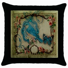 Victorian Girly Blue Bird Vintage Damask Floral Paris Eiffel Tower Black Throw Pillow Case by chicelegantboutique