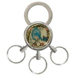 Victorian Girly Blue Bird Vintage Damask Floral Paris Eiffel Tower 3-Ring Key Chain Front