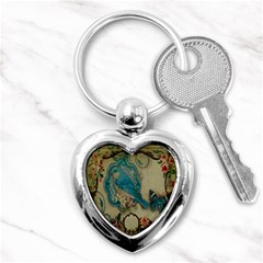 Victorian Girly Blue Bird Vintage Damask Floral Paris Eiffel Tower Key Chain (heart) by chicelegantboutique