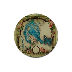 Victorian Girly Blue Bird Vintage Damask Floral Paris Eiffel Tower Magnet 3  (round) by chicelegantboutique