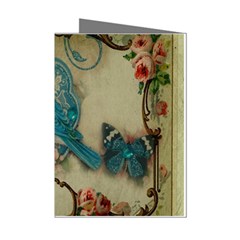 Victorian Girly Blue Bird Vintage Damask Floral Paris Eiffel Tower Mini Greeting Card (8 Pack) by chicelegantboutique