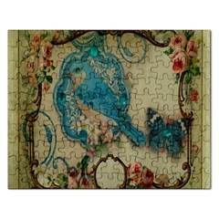 Victorian Girly Blue Bird Vintage Damask Floral Paris Eiffel Tower Jigsaw Puzzle (rectangle) by chicelegantboutique