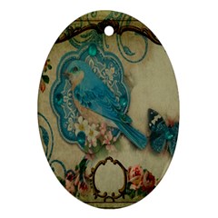 Victorian Girly Blue Bird Vintage Damask Floral Paris Eiffel Tower Oval Ornament (two Sides) by chicelegantboutique