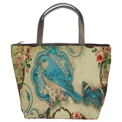 Victorian Girly Blue Bird Vintage Damask Floral Paris Eiffel Tower Bucket Bag by chicelegantboutique