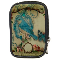 Victorian Girly Blue Bird Vintage Damask Floral Paris Eiffel Tower Compact Camera Leather Case by chicelegantboutique