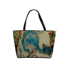 Victorian Girly Blue Bird Vintage Damask Floral Paris Eiffel Tower Large Shoulder Bag by chicelegantboutique