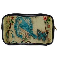 Victorian Girly Blue Bird Vintage Damask Floral Paris Eiffel Tower Travel Toiletry Bag (one Side) by chicelegantboutique