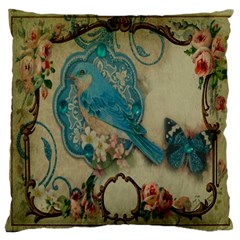 Victorian Girly Blue Bird Vintage Damask Floral Paris Eiffel Tower Large Cushion Case (two Sided)  by chicelegantboutique