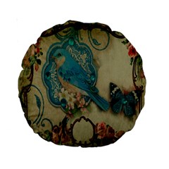 Victorian Girly Blue Bird Vintage Damask Floral Paris Eiffel Tower 15  Premium Round Cushion  by chicelegantboutique