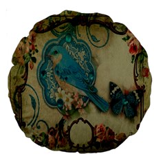 Victorian Girly Blue Bird Vintage Damask Floral Paris Eiffel Tower 18  Premium Round Cushion  by chicelegantboutique