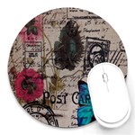 Floral Scripts Blue Butterfly Eiffel Tower Vintage Paris Fashion 8  Mouse Pad (Round) Front