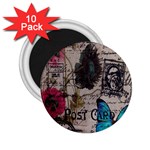 Floral Scripts Blue Butterfly Eiffel Tower Vintage Paris Fashion 2.25  Button Magnet (10 pack) Front