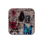 Floral Scripts Blue Butterfly Eiffel Tower Vintage Paris Fashion Drink Coaster (Square) Front