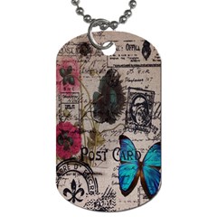 Floral Scripts Blue Butterfly Eiffel Tower Vintage Paris Fashion Dog Tag (one Sided)