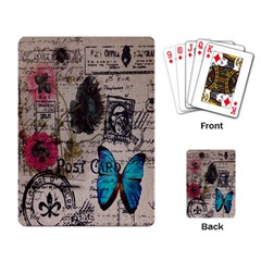 Floral Scripts Blue Butterfly Eiffel Tower Vintage Paris Fashion Playing Cards Single Design by chicelegantboutique