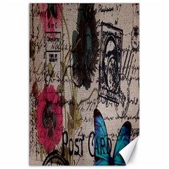 Floral Scripts Blue Butterfly Eiffel Tower Vintage Paris Fashion Canvas 20  X 30  (unframed) by chicelegantboutique