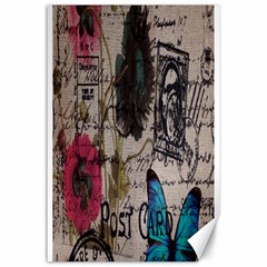 Floral Scripts Blue Butterfly Eiffel Tower Vintage Paris Fashion Canvas 24  X 36  (unframed) by chicelegantboutique