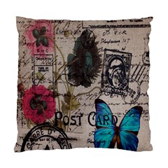 Floral Scripts Blue Butterfly Eiffel Tower Vintage Paris Fashion Cushion Case (single Sided)  by chicelegantboutique