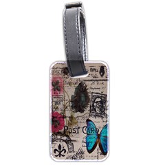 Floral Scripts Blue Butterfly Eiffel Tower Vintage Paris Fashion Luggage Tag (two Sides) by chicelegantboutique