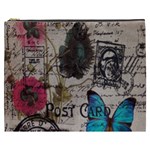 Floral Scripts Blue Butterfly Eiffel Tower Vintage Paris Fashion Cosmetic Bag (XXXL) Front